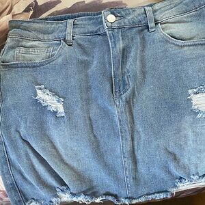 Distressed Denim Skirt